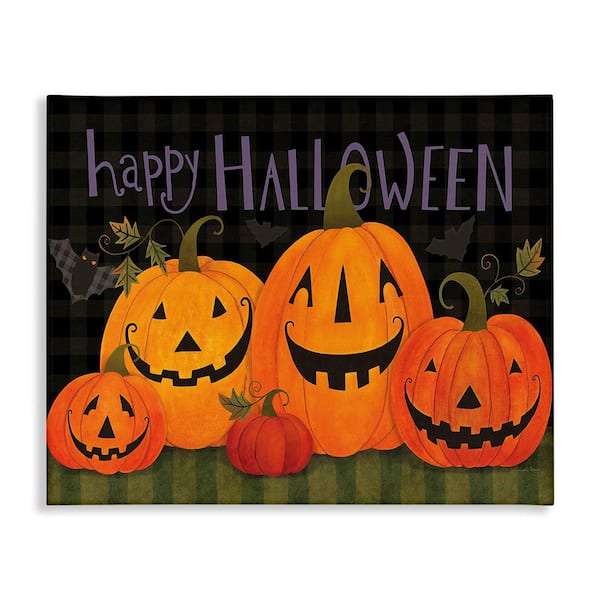 Stupell Industries Halloween Smiling Jack-o-Lantern byBernadette Deming 1 Piece Unframed Graphic Print Typography Art Print 20 in. x 16 in.