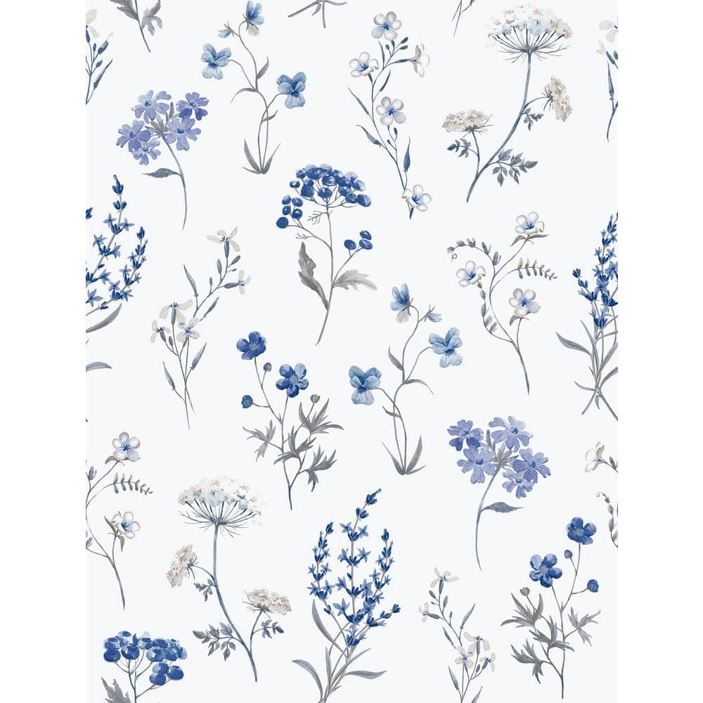 Spring Blossom Collection Botanical Floral Mix Blue Matte Finish Non-Pasted