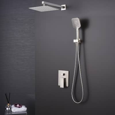 Pardo 3-Spray Patterns with 1.8 GPM 9.8 in. Wall Mount Dual Shower Heads with Handheld Shower in Brushed Nickel