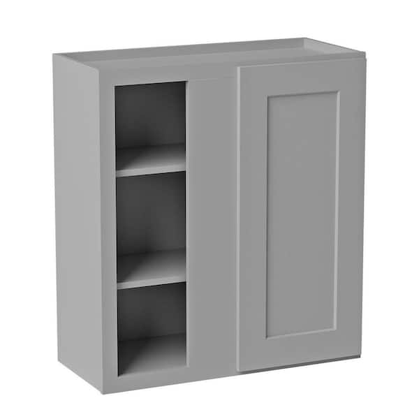 27 in. W x 12 in. D x 30 in. H Ready to Assemble Solid Wood Shaker Wall Blind Corner Kitchen Cabinet in Light Grey