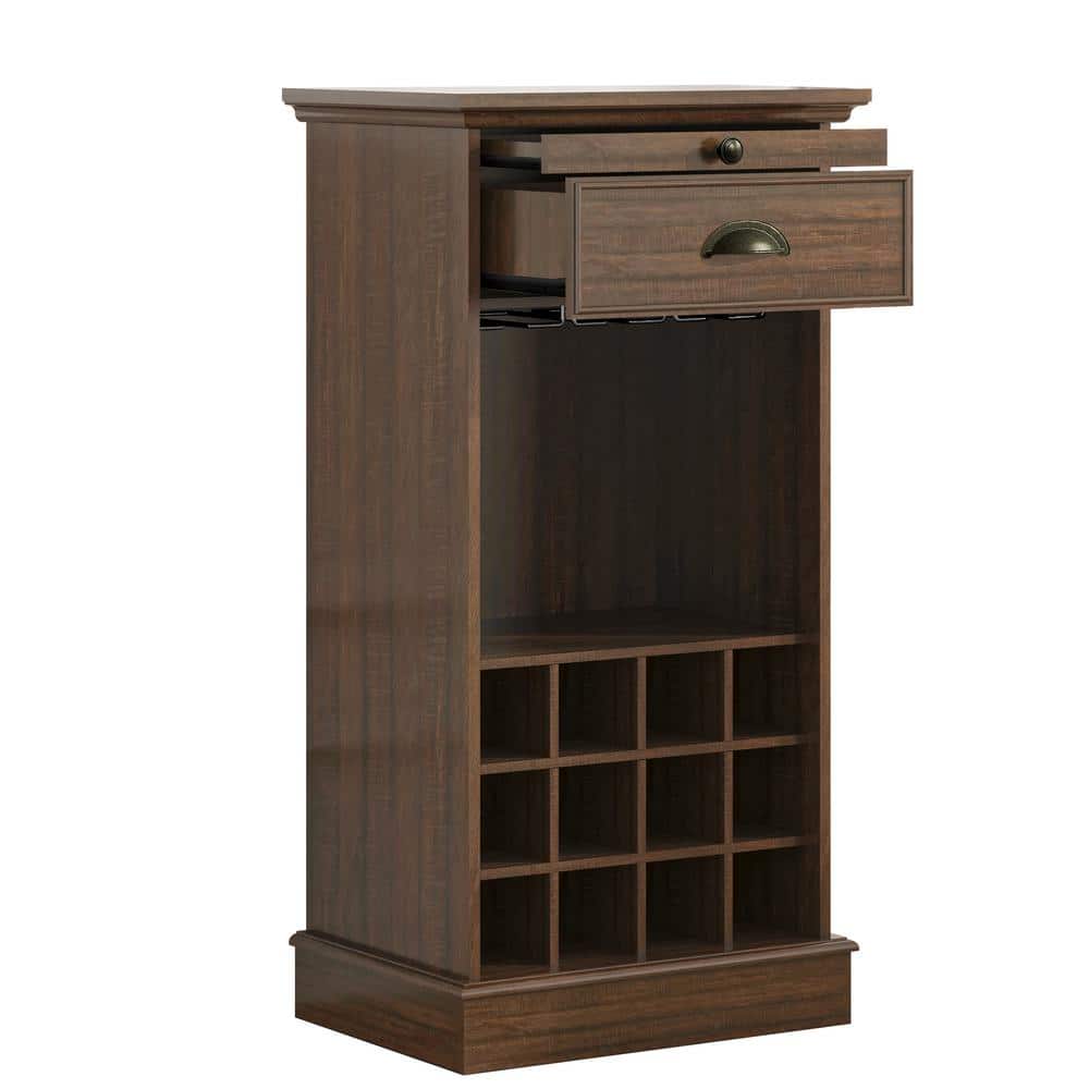 Walnut Wood Wine Cabinet with Metal Glass Holder and Lattice Rack
