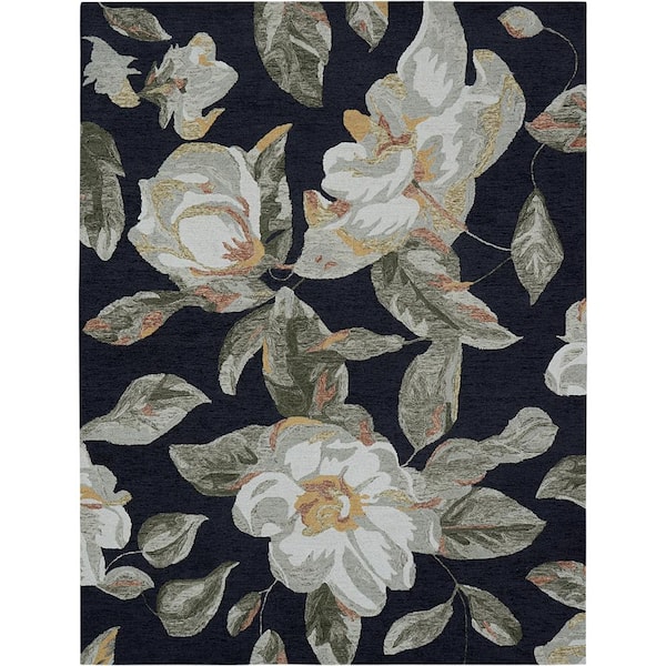 Unbranded D1766 Black 7 ft. 6 in. x 9 ft. 6 in. Hand Tufted Floral Transitional Indoor Wool Area Rug