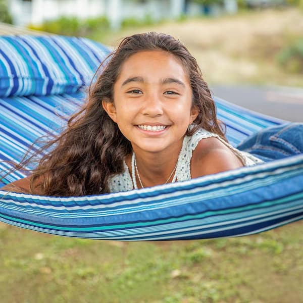 Unbranded Quilted Hammock with Spreader Bars and Detachable Pillow 78.7 in. x 55 in. L Hammock Bed 450 lbs. Capacity Blue Pattern
