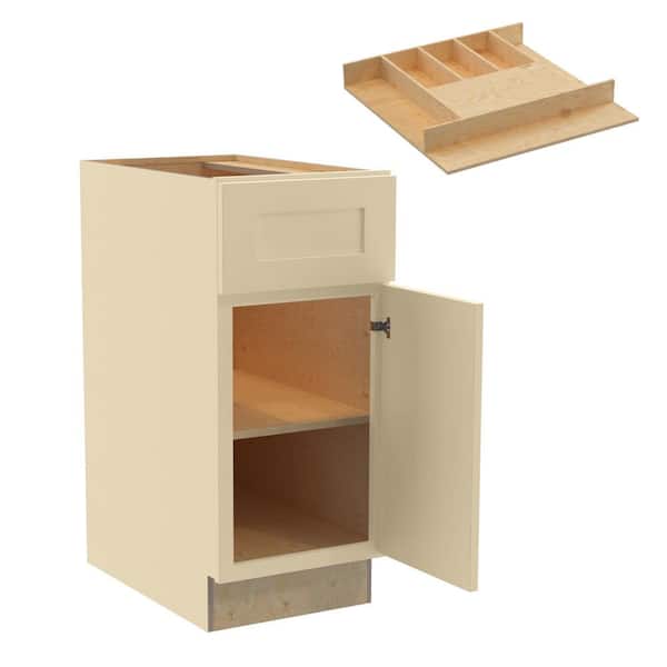 Home Decorators Collection Newport 15 in. W x 24 in. D x 34.5 in. H Assembled Plywood Base Kitchen Cabinet in Blended Cream with Cutlery RH
