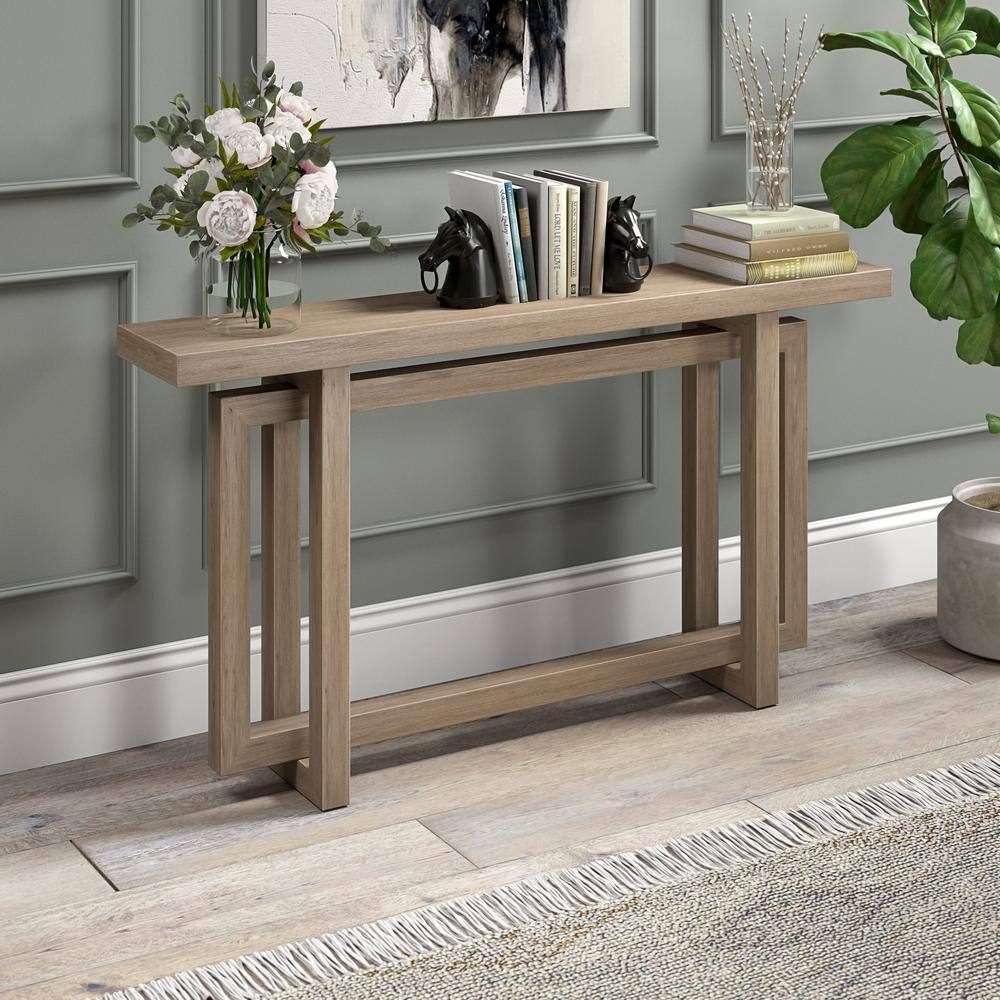 Antiqued Gray Oak MDF Hallway Table with Storage
