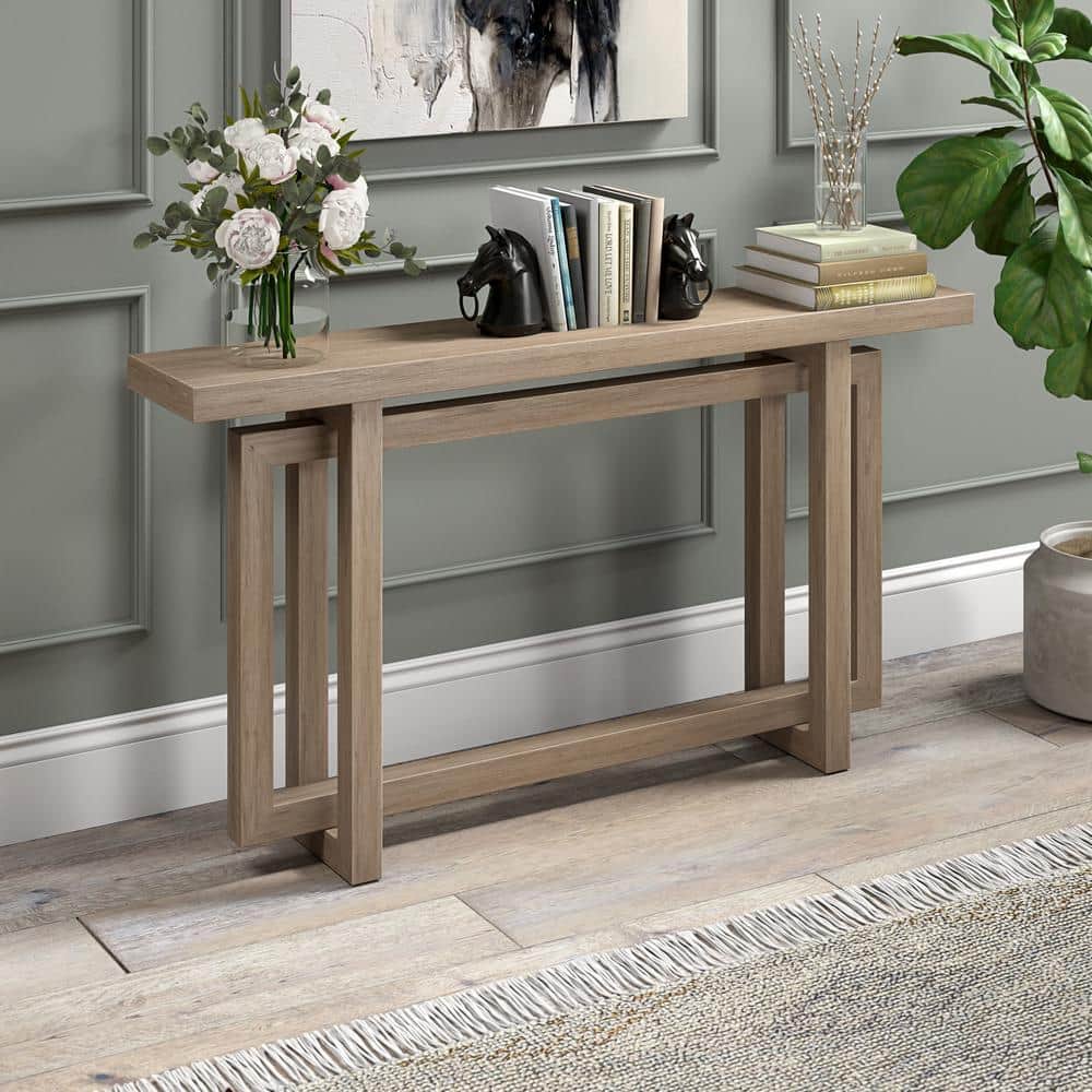 Antiqued Gray Oak MDF Hallway Table with Storage