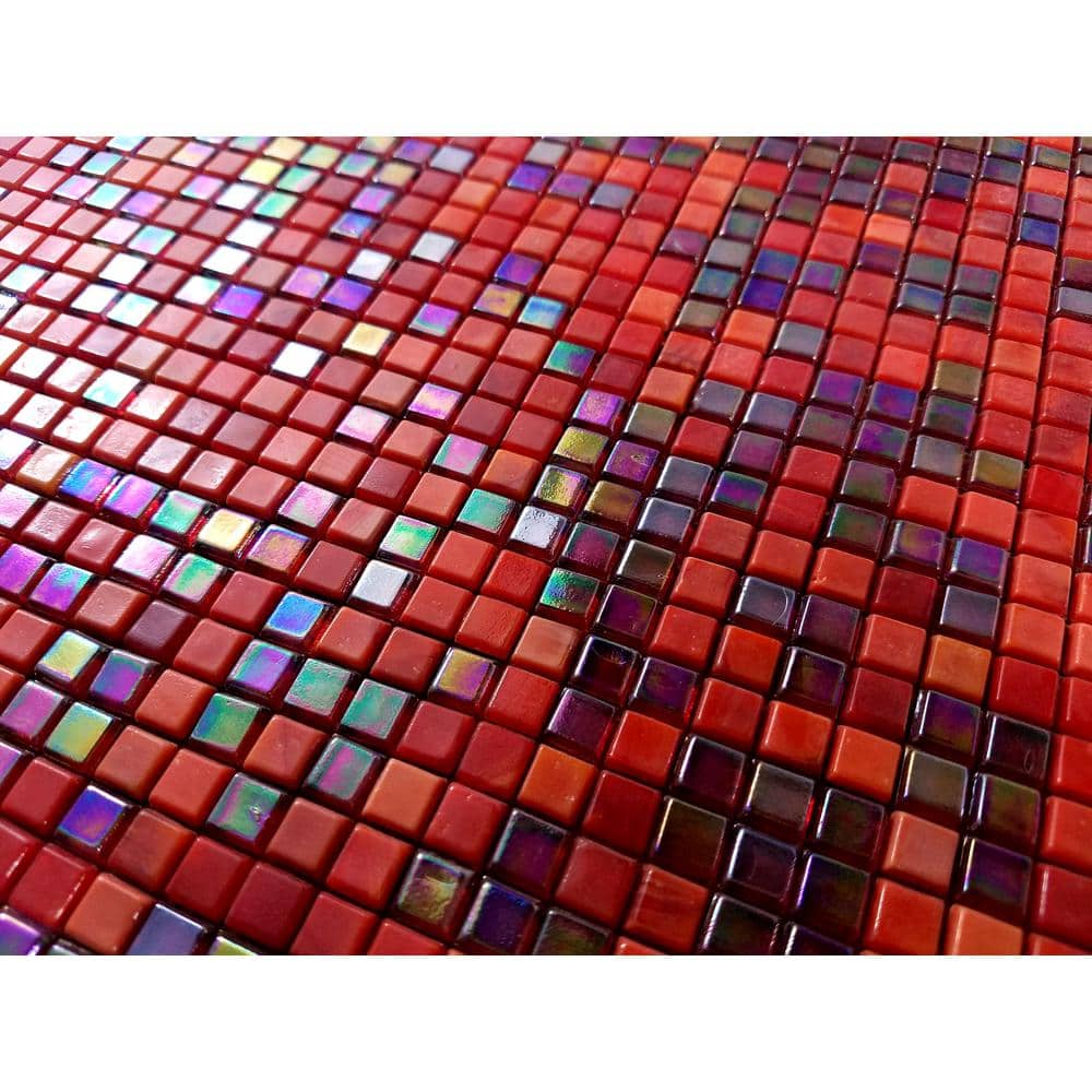 Galaxy Red Iridescent Glass Square Mosaic Tile Sample