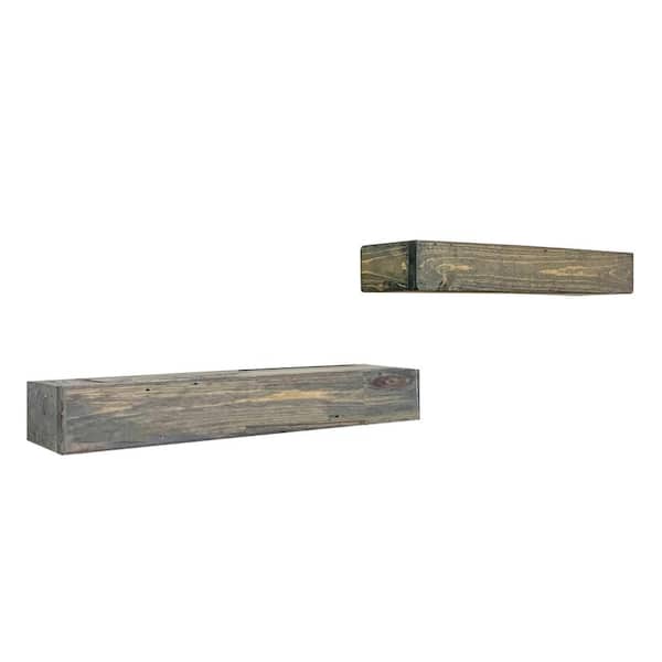 Intrinsic Haven Rustic Artisan 24 in. W x 6 in. D Gray Pine Wood Floating Mantel Set of 2 Decorative Wall Shelf