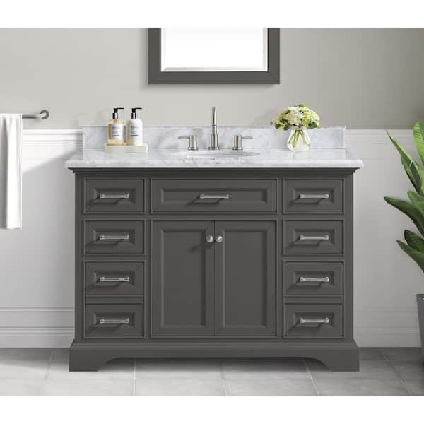 Home Decorators Collection Windlowe 49 in. W x 22 in. D x 35 in. H Bath Vanity in Gray with Carrara Marble Vanity Top in White with White Sink
