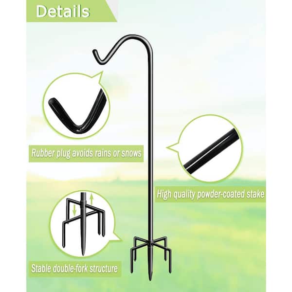 60 in. Tall Shepherd Hooks with 5-Forked Base, Adjustable Heavy-Duty Bird Feeder Pole Stand Hanger (2-Pack)