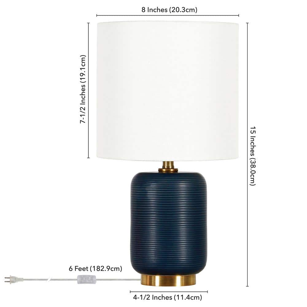 Lambert 15" Matte Navy Ceramic Table Lamp with White Linen Shade