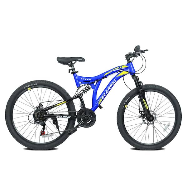Blue 26 Inch Mountain Bike with 21-Speeds & Full Suspension Steel Frame, Alloy Rims, Disc Brakes