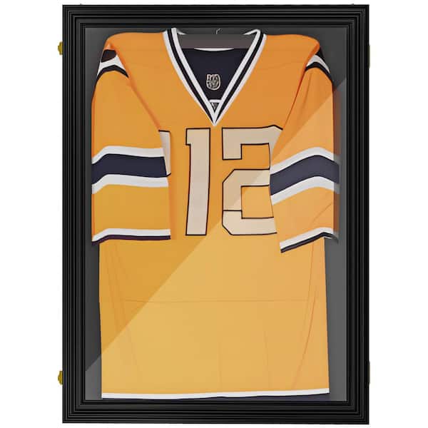 Black 32 in. x 24 in. MDF Jersey Frame Display Case, UV-Resistant Jersey Shadow Box with 2-Keys, Hanger