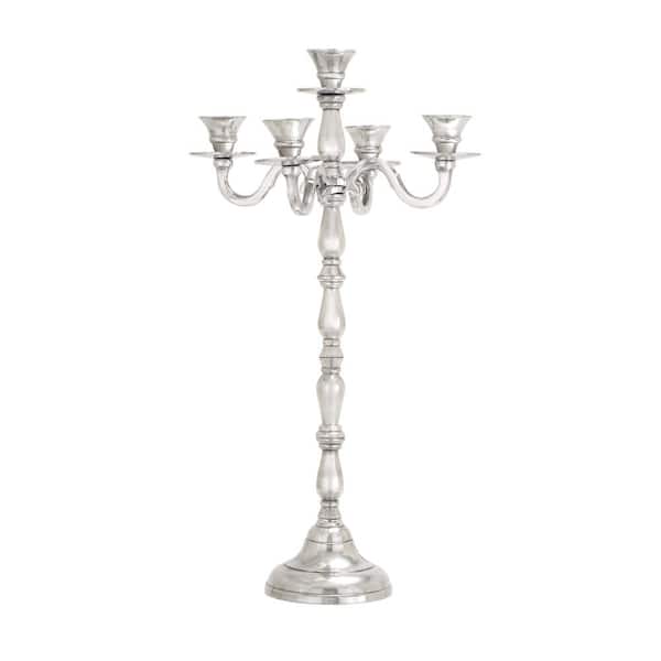 Litton Lane 23 in. Silver Aluminum Candelabra with 5-Candle Capacity