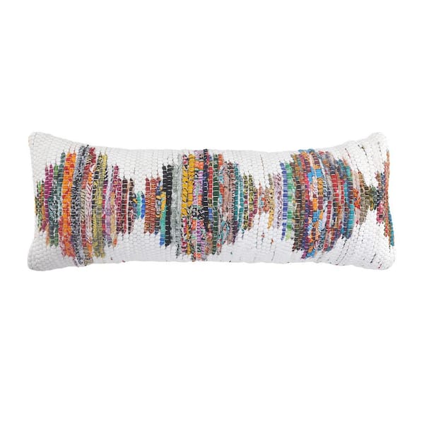 Unbranded Lucia White/Multicolored 14 in. x 36 in. Soft Poly-Fill Geometric Indoor Throw Pillow