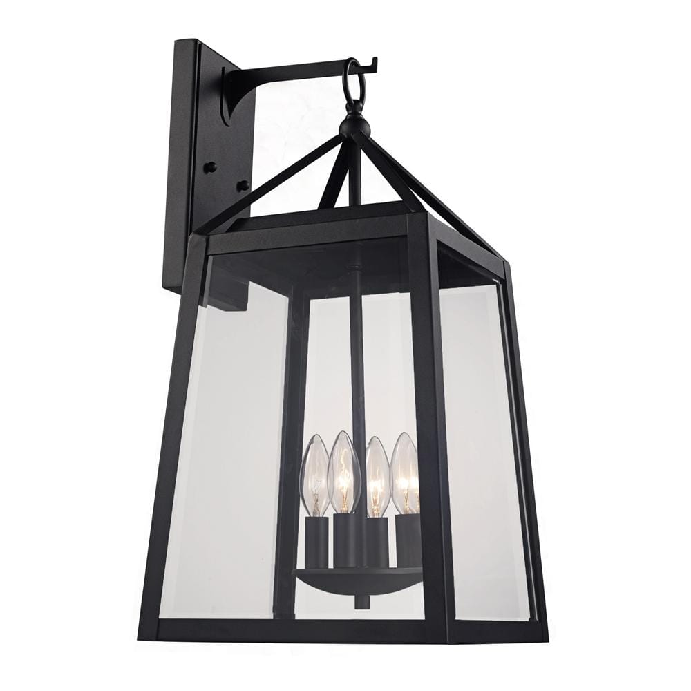 Bel Air Lighting 4-Light Black Outdoor Wall Lantern Sconce with Clear ...