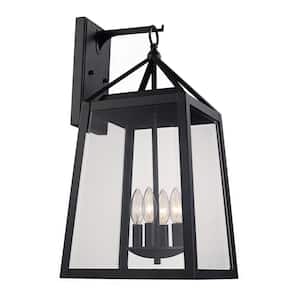 4-Light Black Outdoor Wall Lantern Sconce with Clear Glass