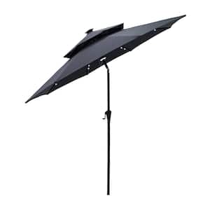 9 ft. Double Top Aluminum Market Solar Lighted Tilt Patio Umbrella with LED in Anthracite Solution Dyed Polyester