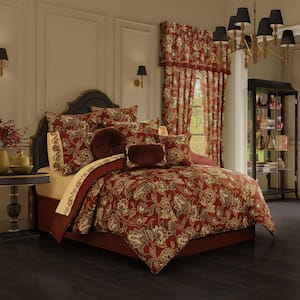 Montecito Red Polyester King Comforter Set (4-Piece)