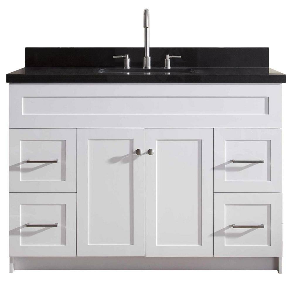 Ariel Hamlet 49 In Bath Vanity In White With Granite Vanity Top In Absolute Black With White Basin F049s Ab Vo Wht The Home Depot