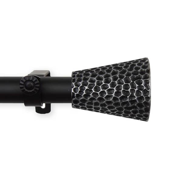 EMOH 120 in. - 170 in. Adjustable Single Curtain Rod 1 in. Dia in Black with Henley Finials