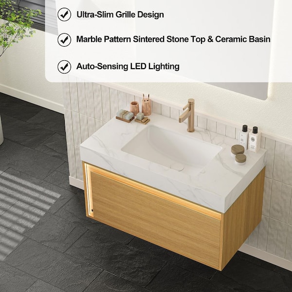 Yingze 36 in. Wall-Mounted Single Sink Light Oak Bath Vanity with