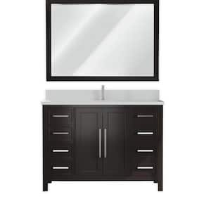 Acadian 48 in. W x 22 in. D x 35 in. H Double Sink Bath Vanity in Espresso with White Quartz Top and Mirrors