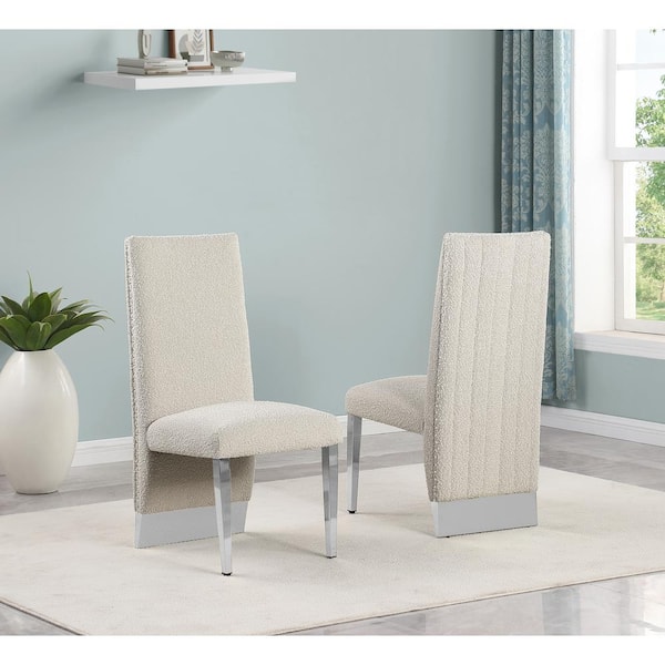 Best Quality Furniture Meena Cream Color Chrome Iron Legs Boucle Fabric Side Chair (Set of 2)