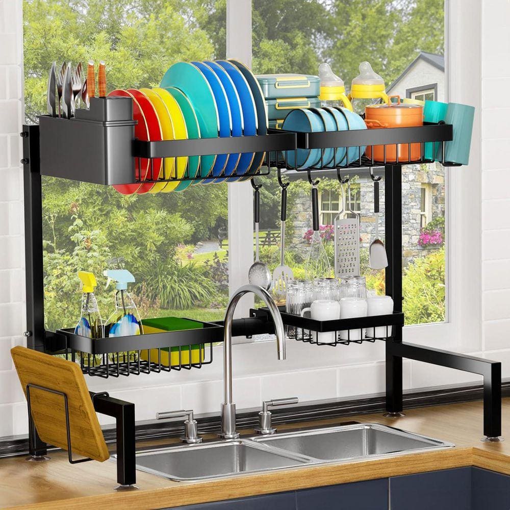 Lynzavix Black Over Sink Adjustable Dish Rack Extendable Metal