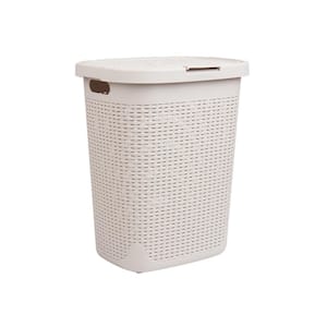 Basket Collection Ivory 21in. H x 13.75in. W x 17.65in. L Plastic 50 L Rectangle Attached Hinged Lid Laundry Room Hamper