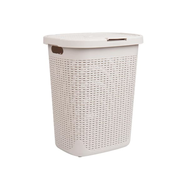 Mind Reader Ivory 21 in. H x 13.75 in. W x 17.65 in. L Plastic 50L Slim Ventilated Rectangle Laundry Hamper with Lid