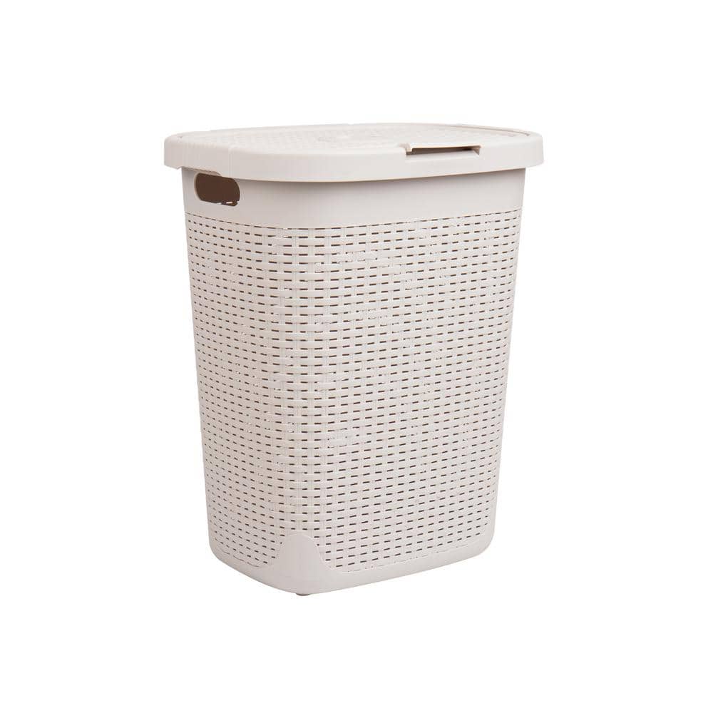 Ivory Rectangular Wicker Collapsible Hamper with Lid
