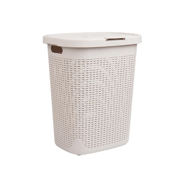 Ivory 21 in. H x 13.75 in. W x 17.65 in. L Plastic Modern 50 L Slim Ventilated Rectangle Laundry Room Hamper with Lid