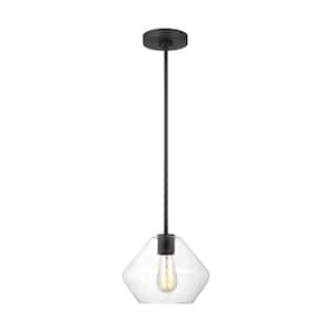 Jett 1-Light Midnight Black Transitional Dimmable Indoor/Outdoor Pendant Light with Clear Glass