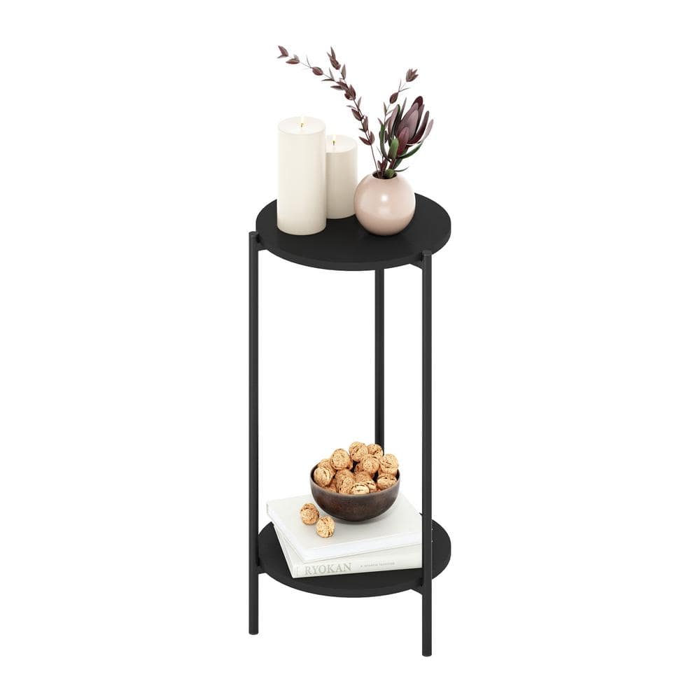Americano Round 2-Tier Wood and Metal Side Table