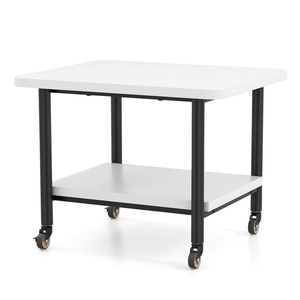 White 2-Tier Rolling Under Desk Printer Cart with Storage Shelves