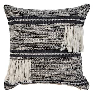 Eclectic Plaid Black Striped Hypoallergenic Polyester 18 in. x 18 in. Indoor Throw Pillow