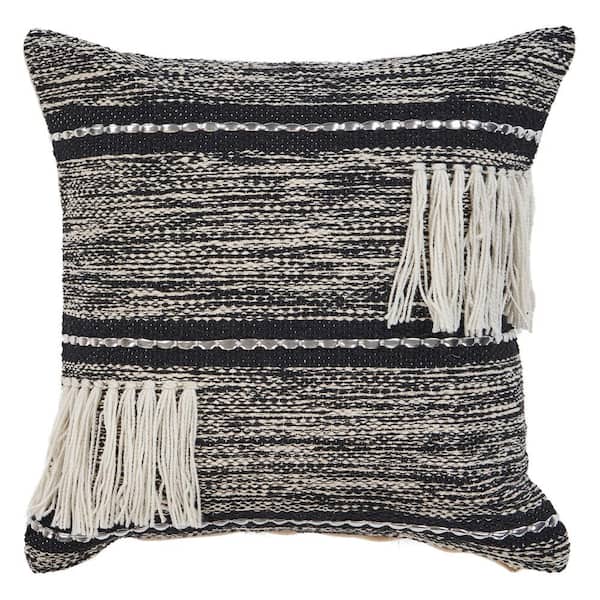 LR Home Eclectic Plaid Black Striped Hypoallergenic Polyester 18 in. x 18 in. Throw Pillow
