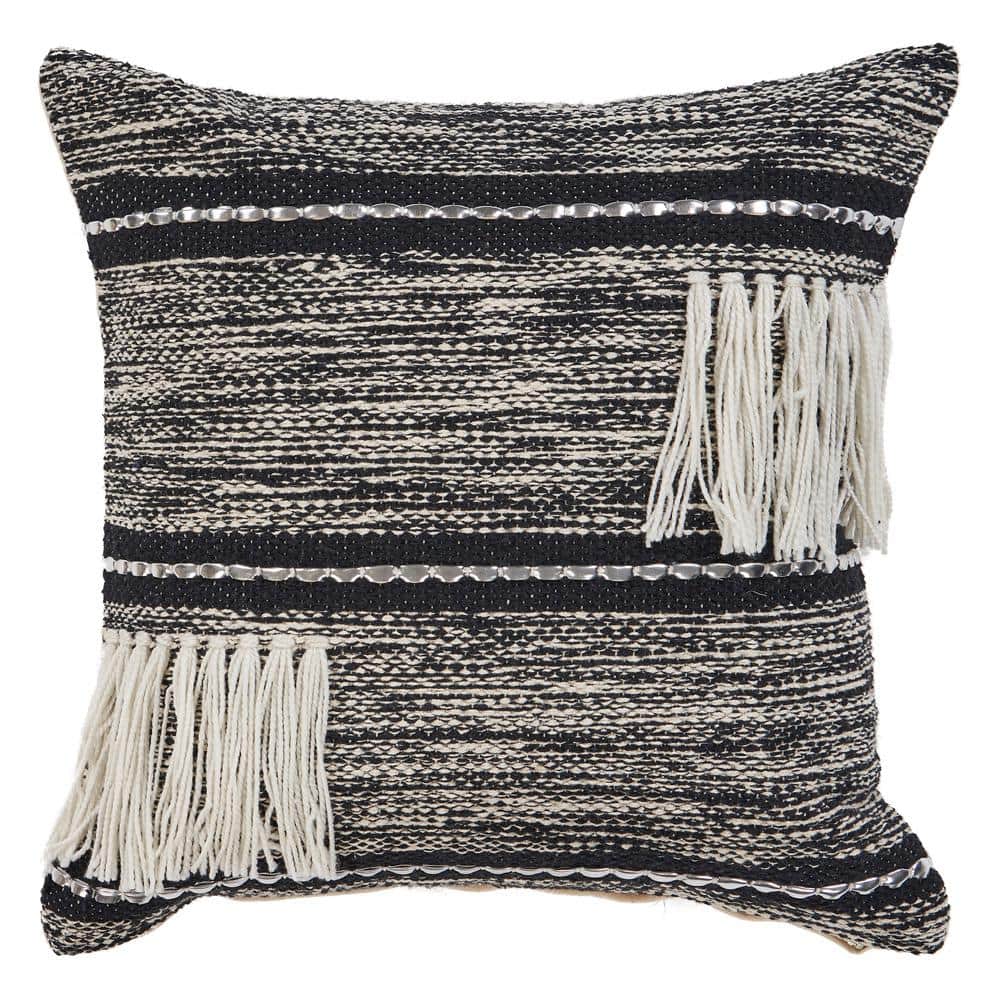Eclectic Plaid Black Striped Hypoallergenic Polyester 18 in. x 18 in. Indoo