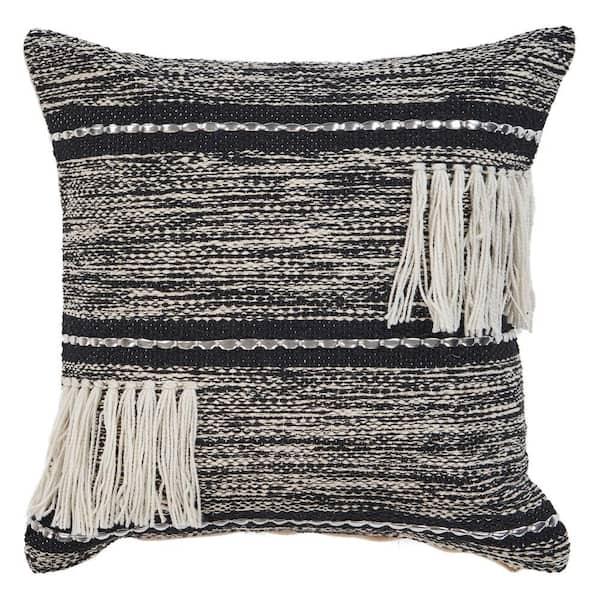Eclectic Plaid Black Striped Hypoallergenic Polyester 18 in. x 18 in. Indoor Throw Pillow