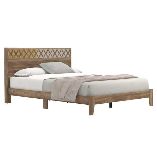 GALANO Aideliz Knotty Oak Wood Frame Queen Platform Bed With 