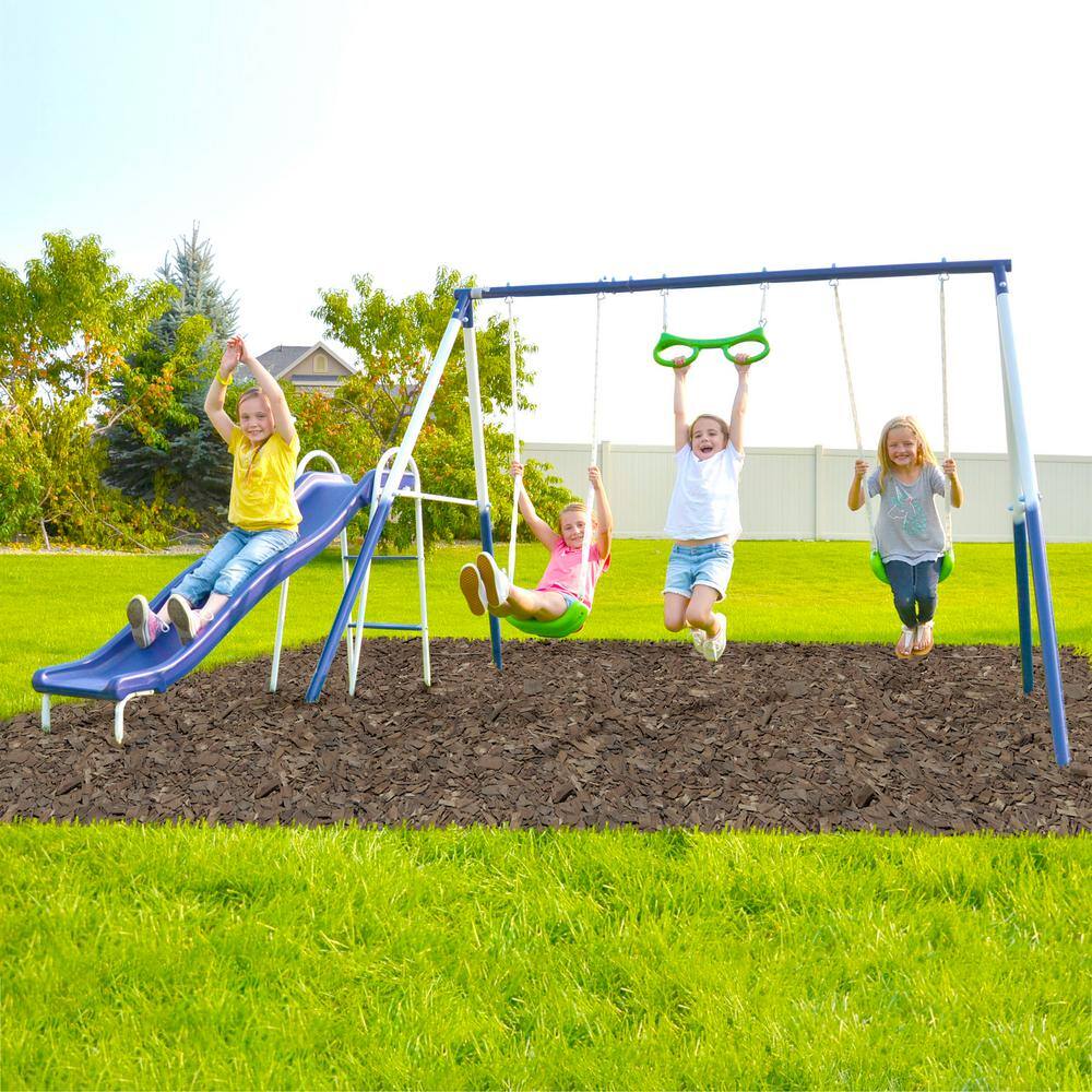 Sierra Vista Blue and Green Metal Swing Set with Slide