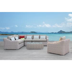 Alejandra 6-Piece Outdoor Wicker Furniture Set with Coffee Table in White and Grey