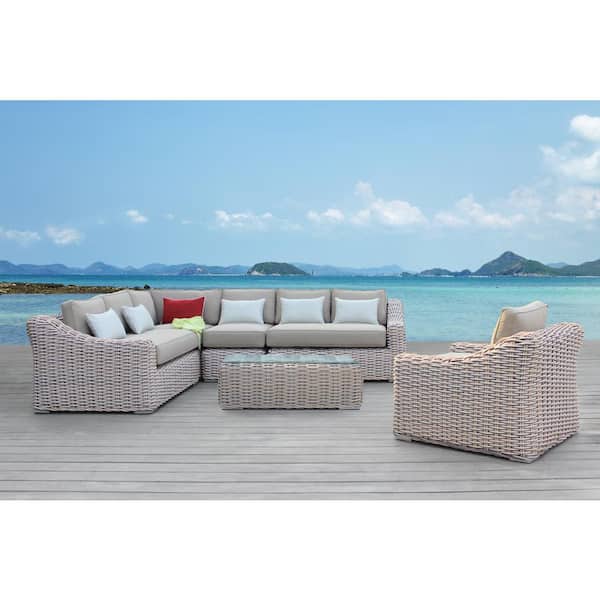 Outsy Alejandra 6-Piece Outdoor Wicker Furniture Set with Coffee Table in White and Grey