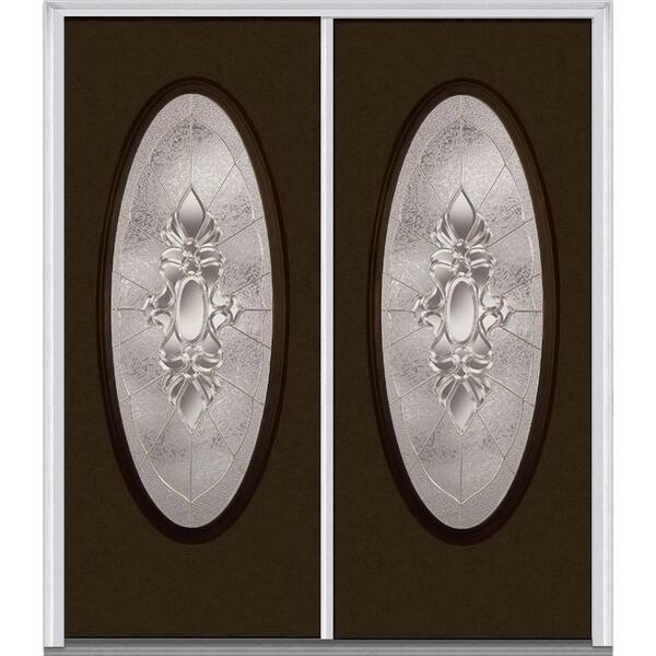 MMI Door 64 in. x 80 in. Heirlooms Left-Hand Inswing Oval Lite Decorative Painted Fiberglass Smooth Prehung Front Door