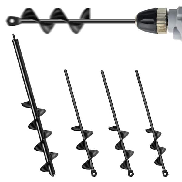 Multi-Size High-Carbon Steel Garden Earth Auger Drill Bit Set for Planting, Fits 3/8 in. Hex Drive (4-Piece)