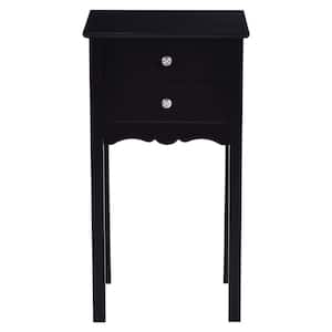 16 in. Black Vintage Side End Table with 2 Drawers