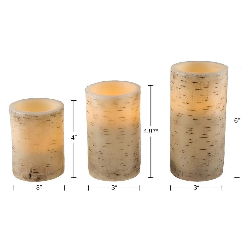Rustic Cream Faux Birch Bark Flameless LED Candles Set of 6