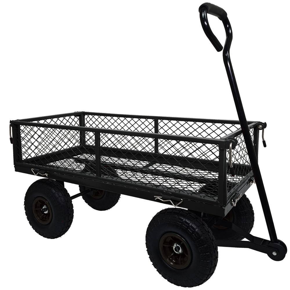 Heavy-Duty Black Steel Mesh Garden Utility Wagon with Removable Sides