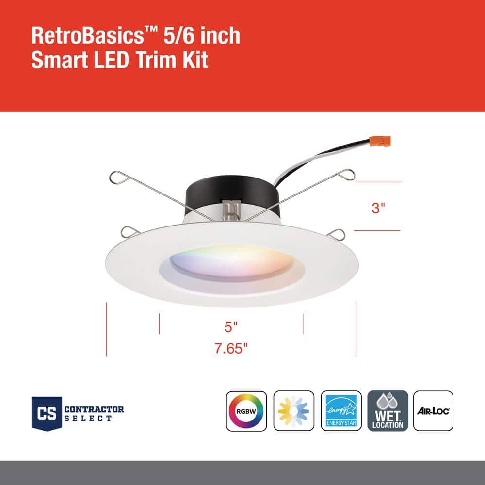 Matte White Aluminum Smart LED Retrofit Downlight Kit, 5-6 Inch, 4 Pack